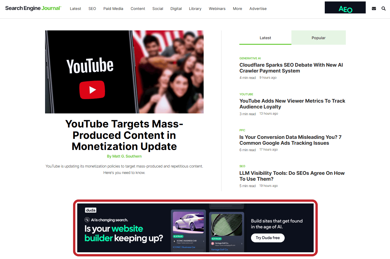 Ads on websites