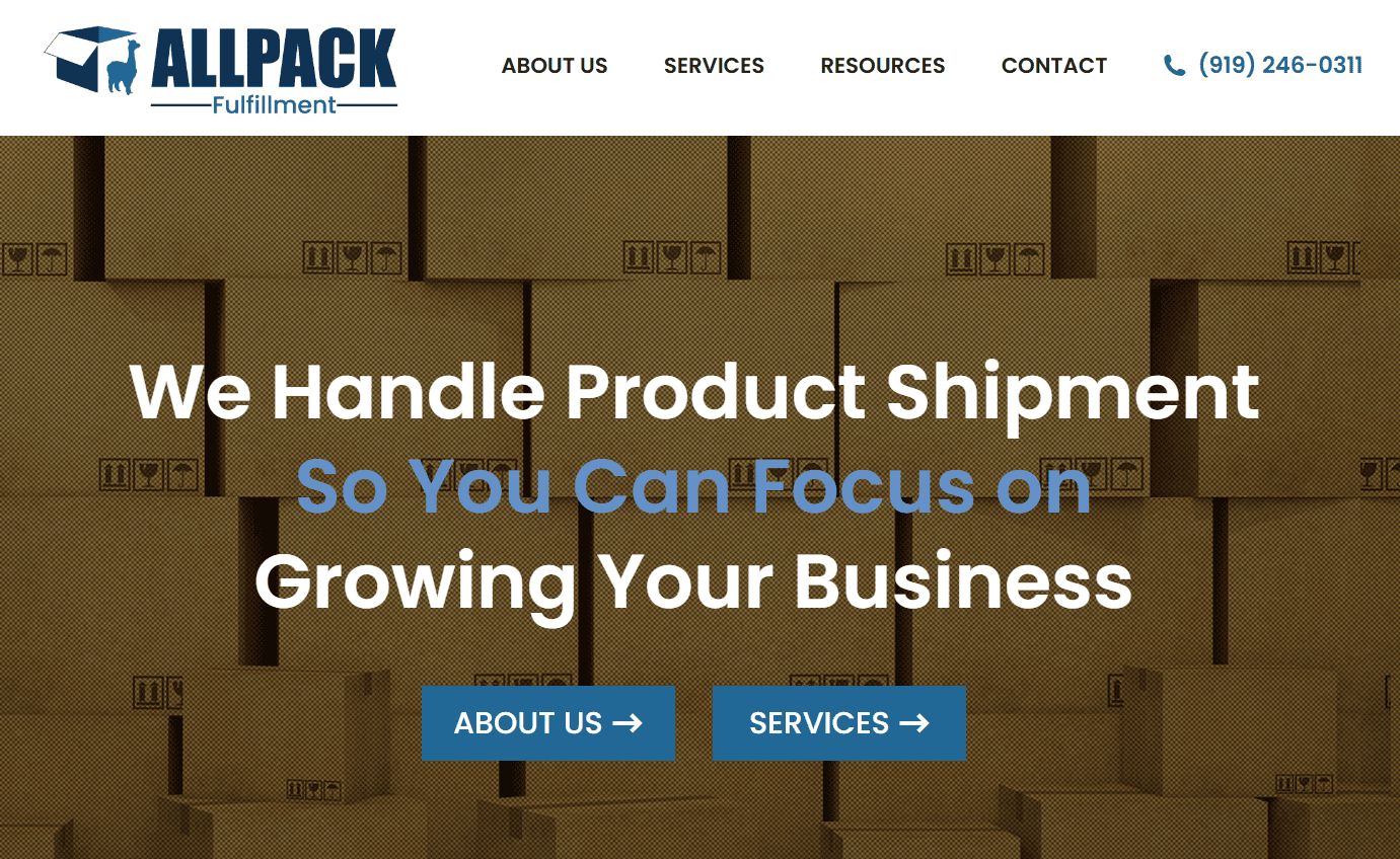 Allpack Fulfillment homepage