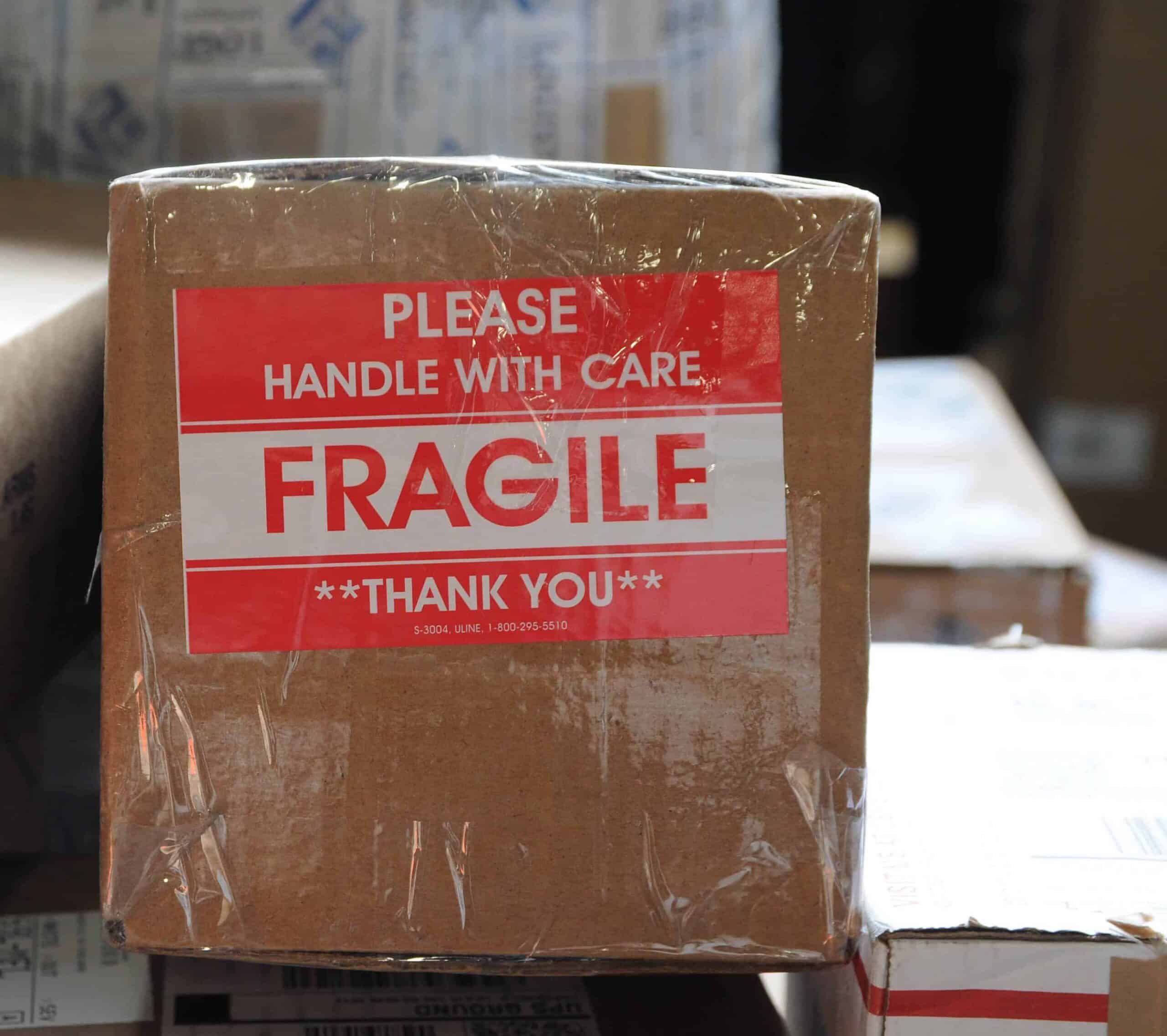 Fragile label on a box