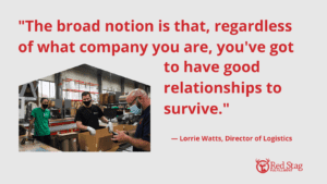 improve logistics with help from Red Stag and Lorrie Watts quote