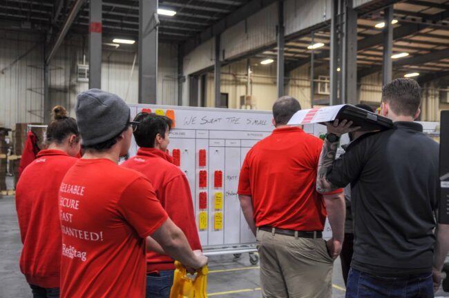 Problem board at a Red Stag Fulfillment center