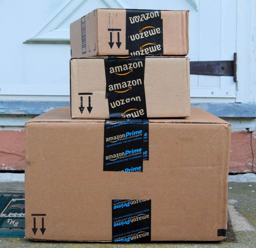 stack of Amazon boxes