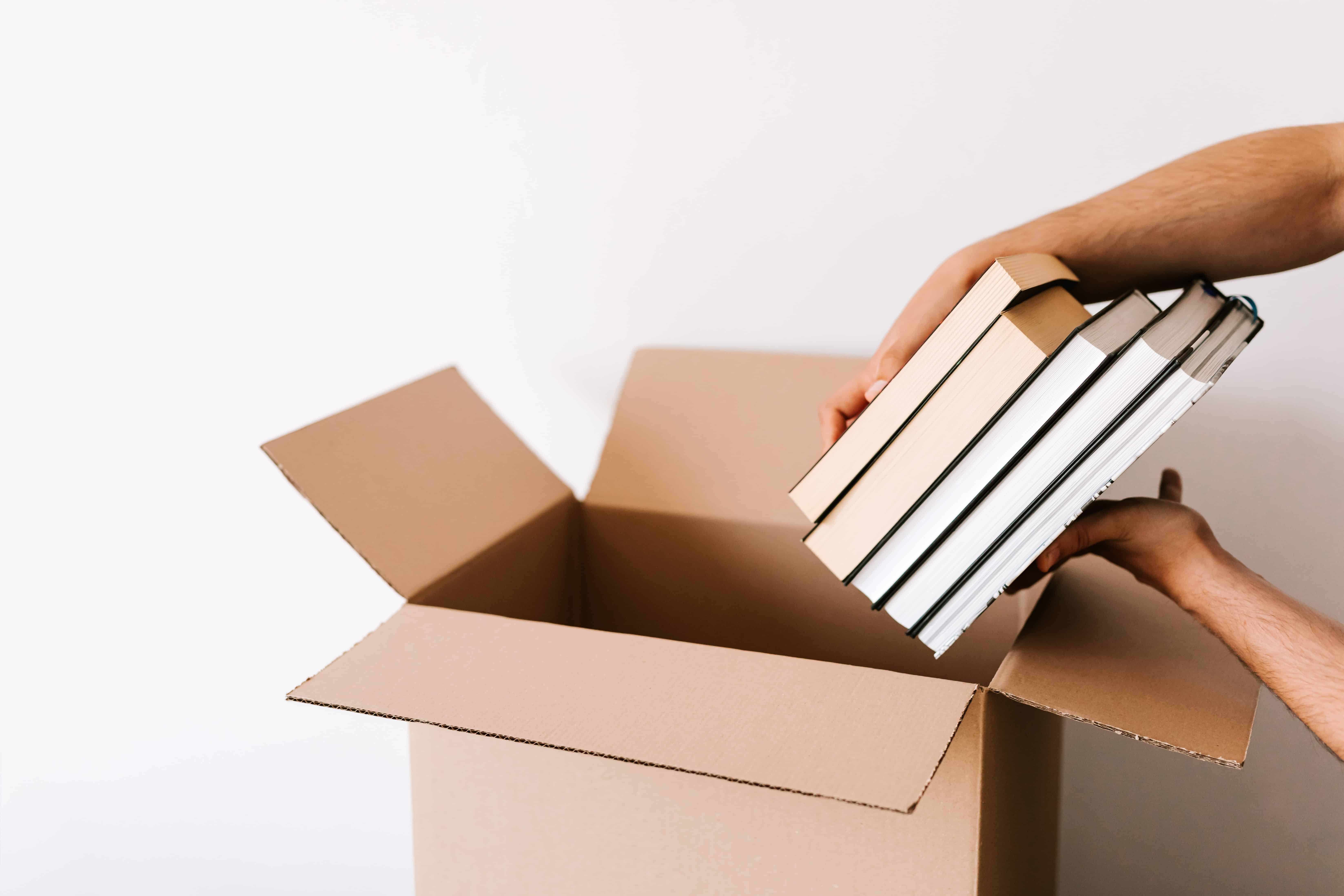 media fulfillment with books placed into boxes