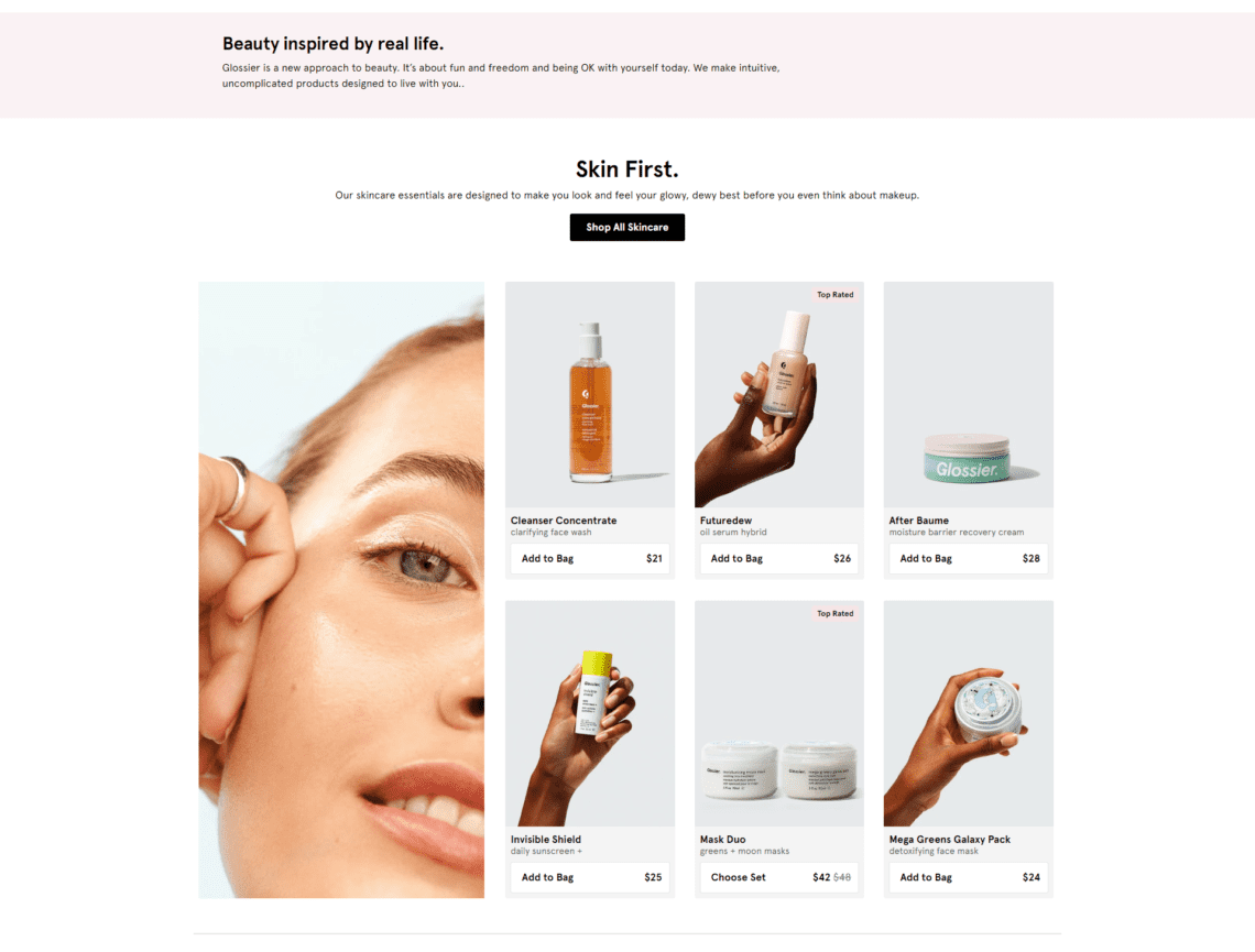 Glossier shows an equally glossy Shopify store